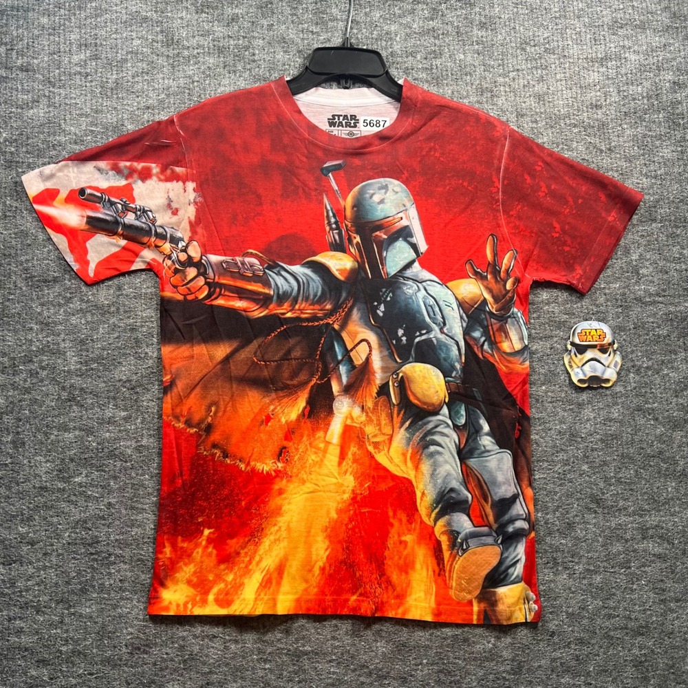 Star Wars Boba Fett All Over Print T-Shirt Mens Small Red Mad Engine